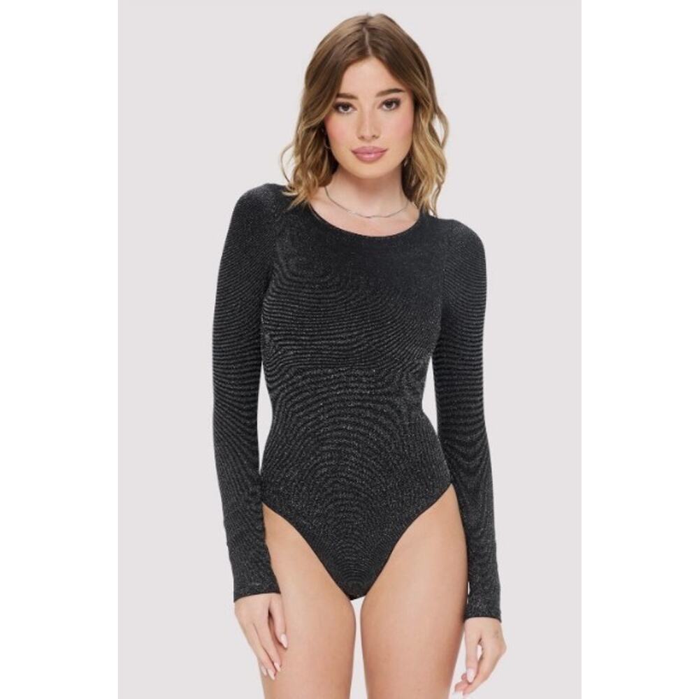 Yitty Nearly Naked Shapewear Luxe Longsleeve Bodysuit Black and Gold Womens XS/S